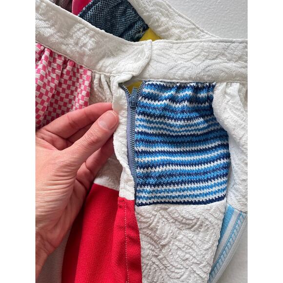 Vintage 1970's Checkered Quilted Patchwork Maxi Skirt Sz 27"w Polyester Cottage - Picture 8 of 9